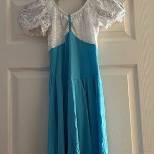 White Eyelet & Turquoise Dance Dress for Girls